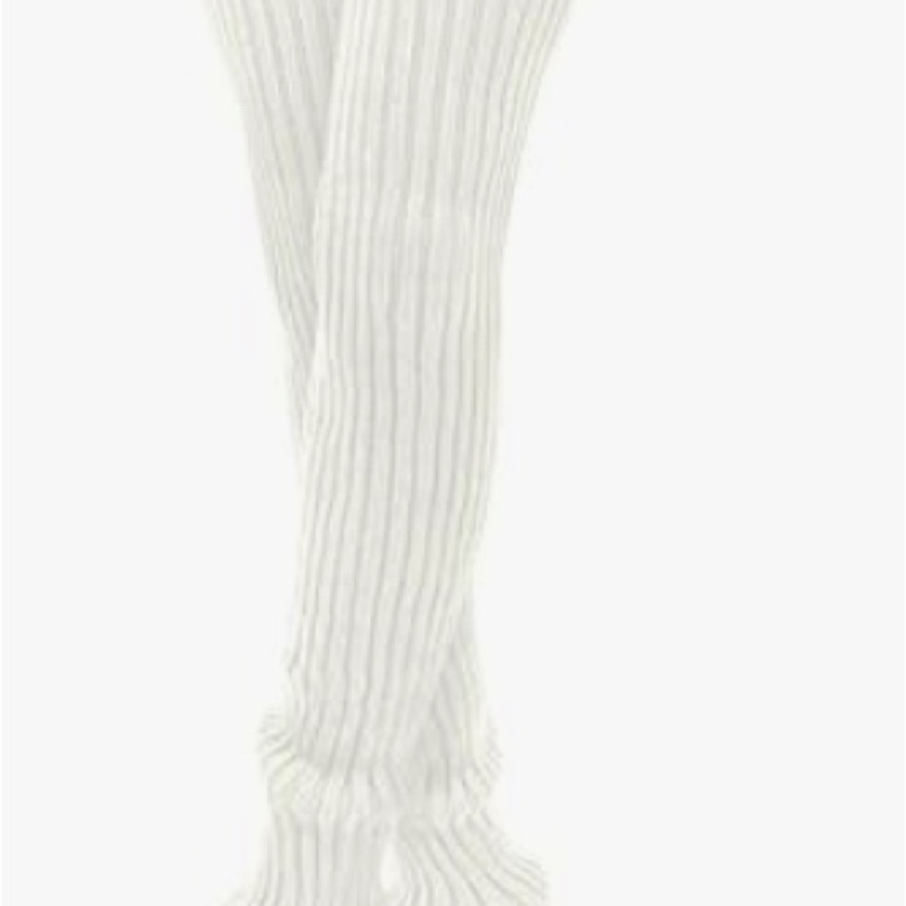 White Striped Thigh High Leg Warmers